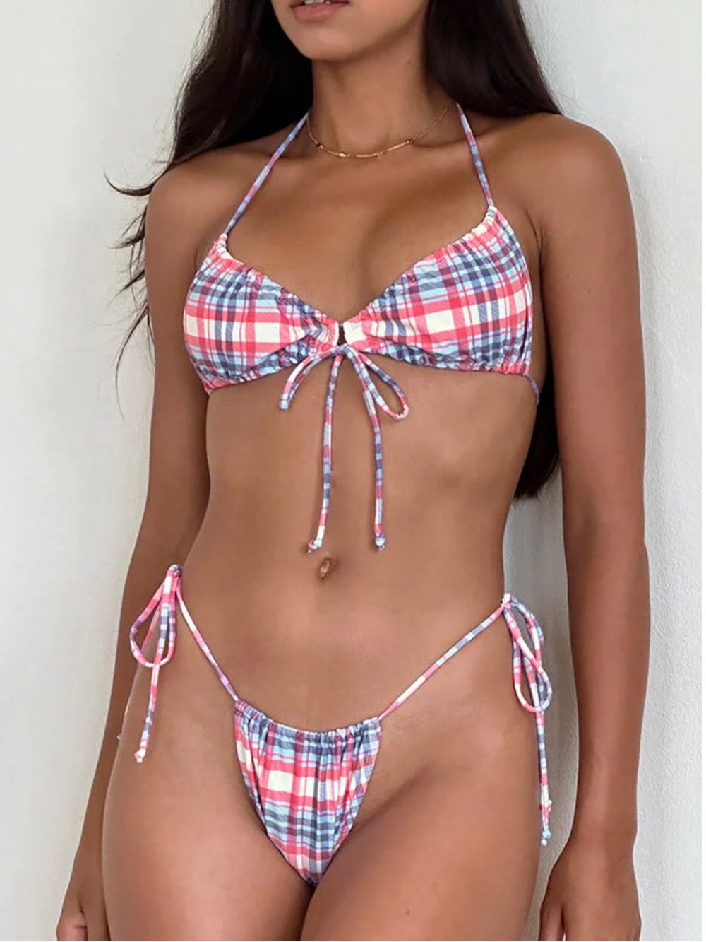 Motel Rocks Pink and Blue Tartan Plaid Bikini Set NWT